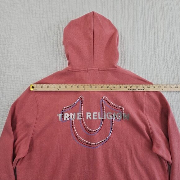 True Religion Full Zip Hoodie NWT Men's XL Red Overlap Logo NEW Kangaroo Pocket - Picture 8 of 12